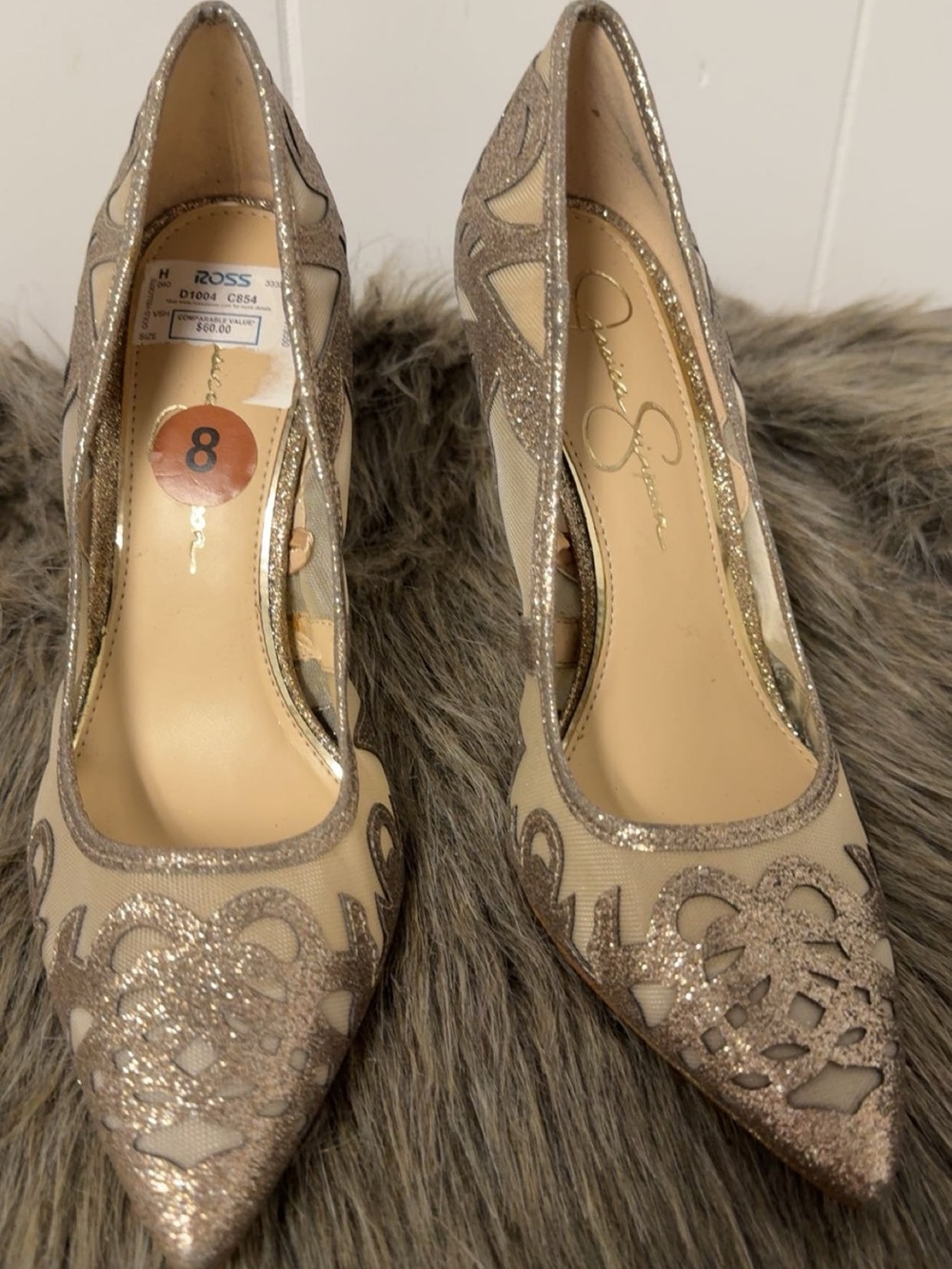 Jessica Simpson Nude Champagne Glitter Pointed Pumps